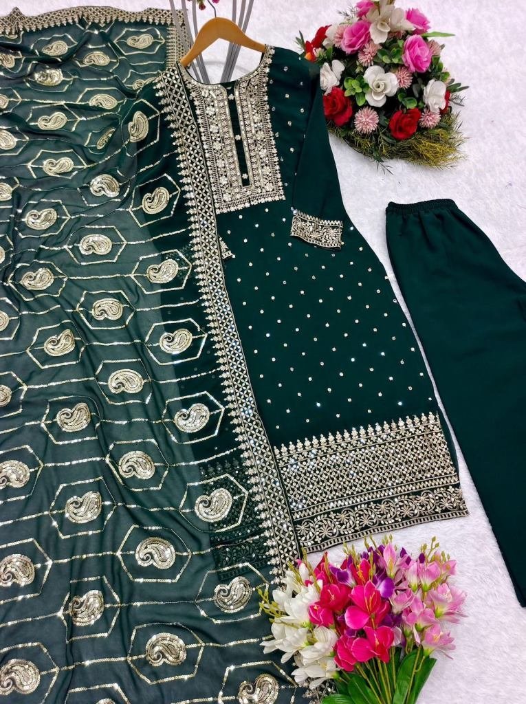 new fancy green georgette embr 1728112045 New Fancy Green Georgette Embroidery Work Kurti Pant Set