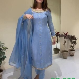 New Fancy Wear Sky Blue Georrgte Kurti Pant Set