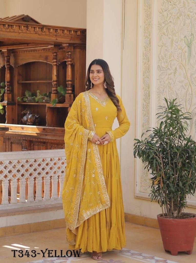 new fancy yellow georgette gow 1724396491 New Fancy Yellow Georgette Gown With Dupatta