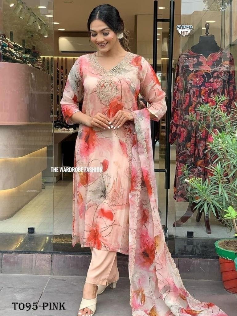 new fashion heavy orgenza kurt 1718708662 New Fashion Heavy Orgenza Kurti Pant Set With Embroidery Neck