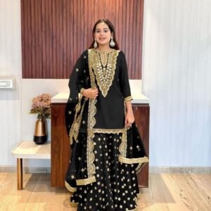 New Festival Collection Faux Georgette Black Gharara And Dupatta Set