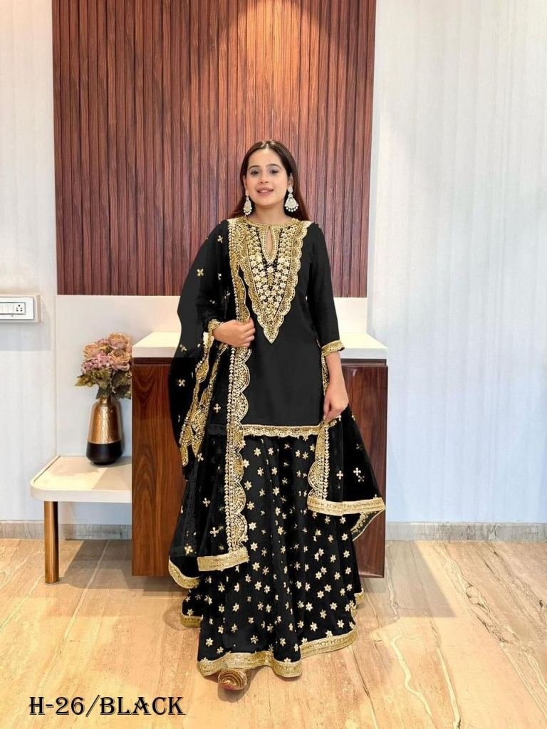 new festival collection faux g 1722861749 New Festival Collection Faux Georgette Black Gharara And Dupatta Set