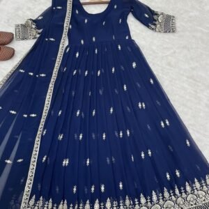 New Fox Georgette Embroidered Navy Blue Anarkali Gown