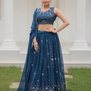 New Georgette Silk Classic Blue Lehenga Choli
