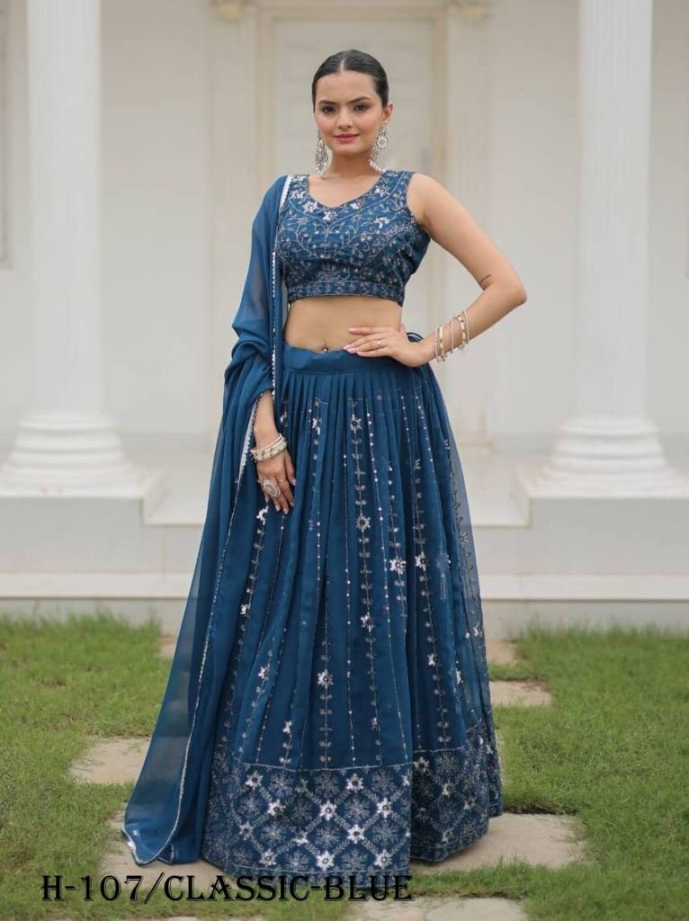 new georgette silk classic blu 1725276170 New Georgette Silk Classic Blue Lehenga Choli