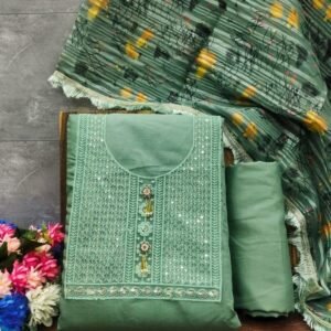 New Green Roman Silk Unstitch Dress Material