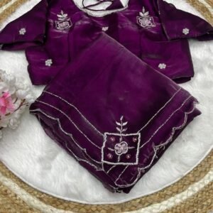 New Jimmy Choo Wine Saree with Khatli Cut Work