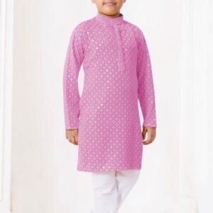 New Kids Chikankari Pink Rayon Kurta Pajama