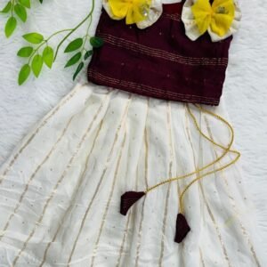 New Kids Wear Maroon And White Cotton Skirt