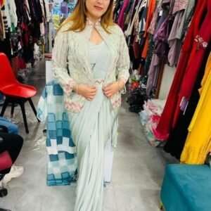 New Latest Stylist Light Pista Ready To Wear Embroidered Saree