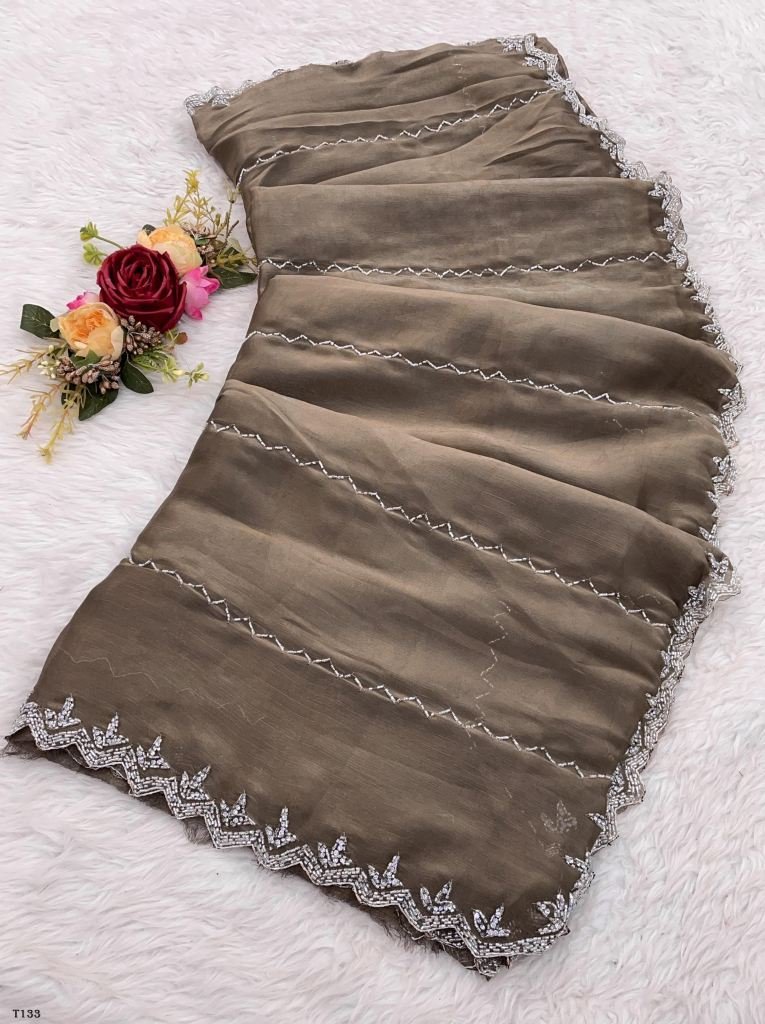 new latest stylist zimmy choo 1719233930 New Latest Stylist Brown Jimmy Choo Handwork Saree