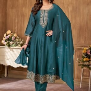 New Launch Vichitra Silk Anarkali Embroidered Suit By Fab Funda
