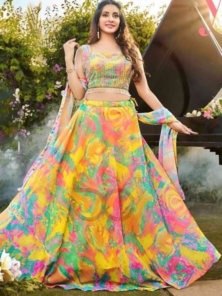 new launched yellow mix silk s 1712394718 New launched Yellow Mix Silk Stitched Lehenga Choli with Hand work Design 4316