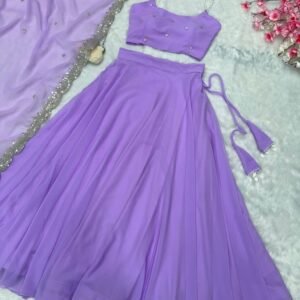 New Lavender Pure Georgette Lehenga Set
