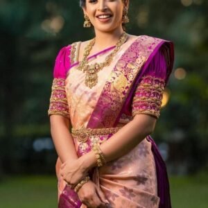 New Lichi Silk Peach Saree With Jacquard Work