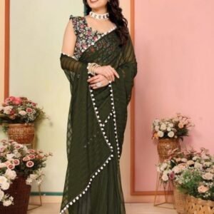 New Mehendi Georgette Patta Silk Saree