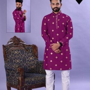 New Mens Maroon Pure Silk Kurta Pajama Set