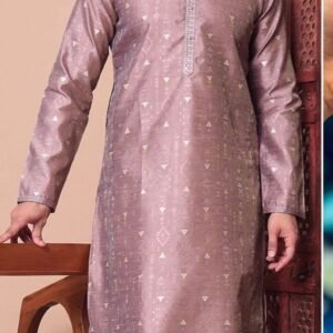 New Mens Wear Pink Jacquard Silk Kurta Pajama