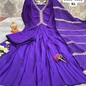 New Muslin and Silk Purple Kurti Pant With Dupatta