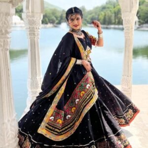 New Muslin Cotton Printed Black Lehenga Choli