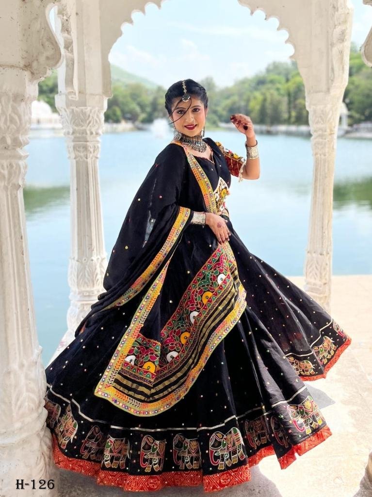 new muslin cotton printed blac 1725697977 New Muslin Cotton Printed Black Lehenga Choli