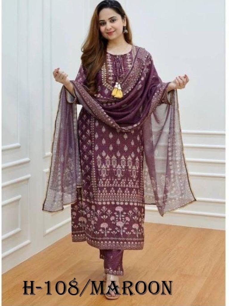 new muslin maroon color kurti 1725278287 New Muslin Maroon Color Kurti Pant With Dupatta