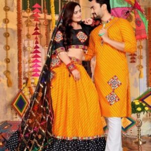 New Navratri Special Orange Cotton Ladise and Mens Couple Combo