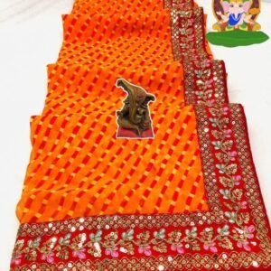 New Orange Mono Banglori Leheriya Saree