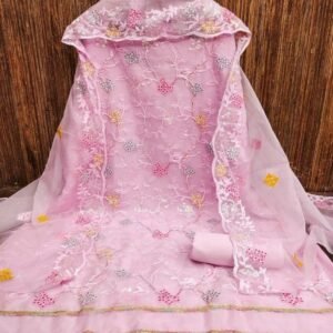 New Organza Silk Unstitched Pink Dress