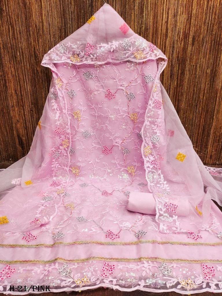 new organza silk with unstitch 1721816259 New Organza Silk Unstitched Pink Dress