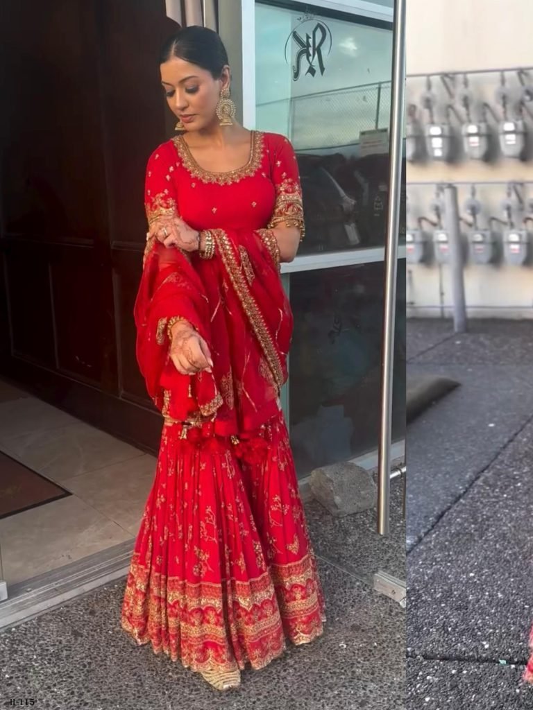 new party wear look cotton red 1725364488 New Party Wear Look Cotton Red Suit Sharara and Dupatta