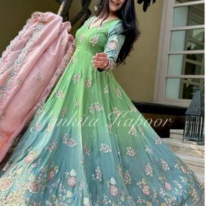 New Party Wear Mint Georgette Embroidery work Gown