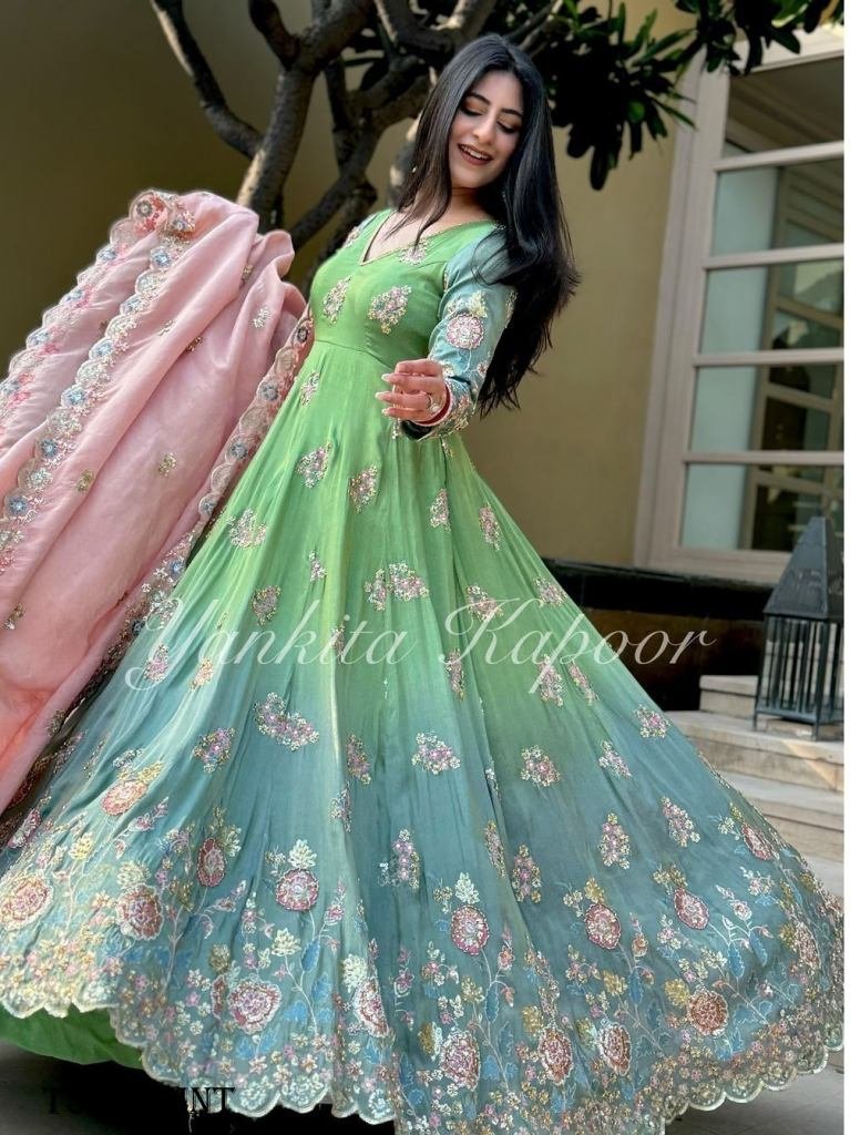 new party wear mint georgette 1726546586 New Party Wear Mint Georgette Embroidery work Gown
