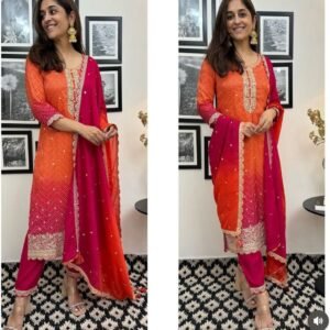 New Presenting Digital Printed Chinon Silk Kurti Set