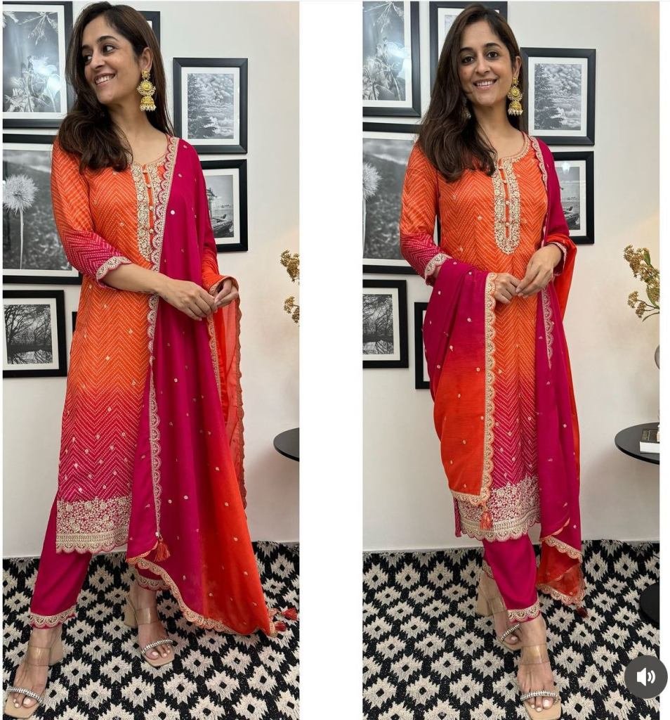 new presenting digital printed 1729061899 New Presenting Digital Printed Chinon Silk Kurti Set