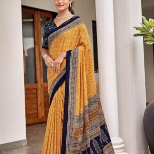 New Pure Cotton Mustard Saree and Blouse