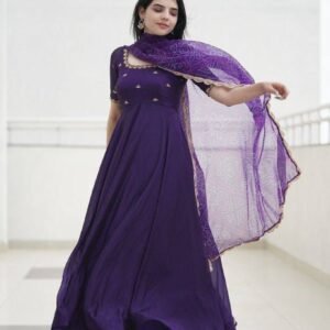 New Purple Bandhani Anarkali With Dupatta