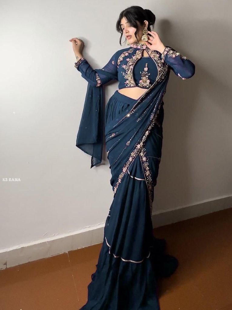 new rama saree with embroidery 1735988443 New Rama Saree With Embroidery Work Mirror Work