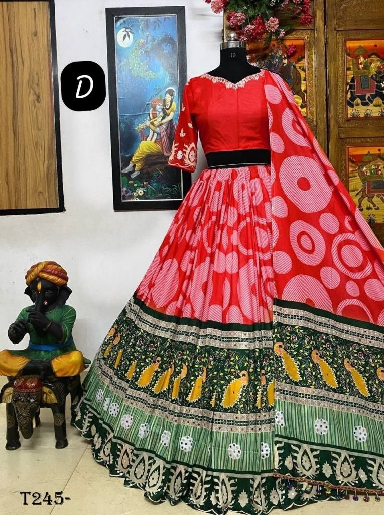 new red designer printed musli 1721290141 New Red Designer Printed Muslin Cotton Lehenga Choli