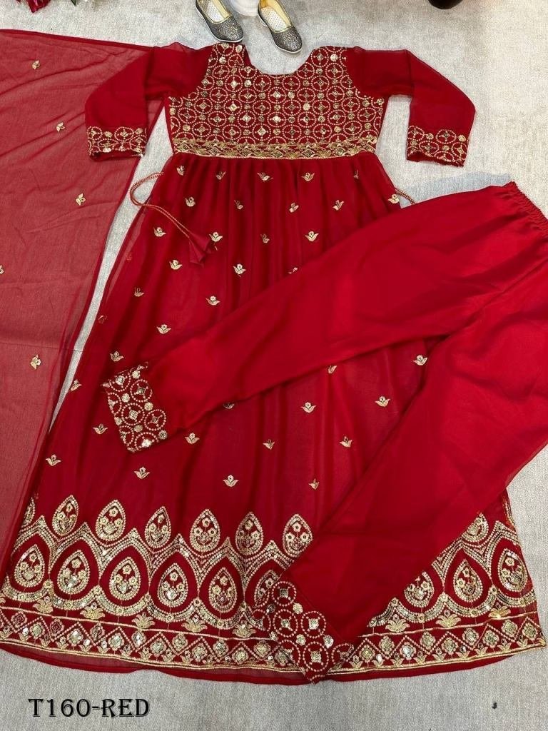 new red georgette with design 1719921373 New Red Georgette With Design Kurti Pant Dupatta Set