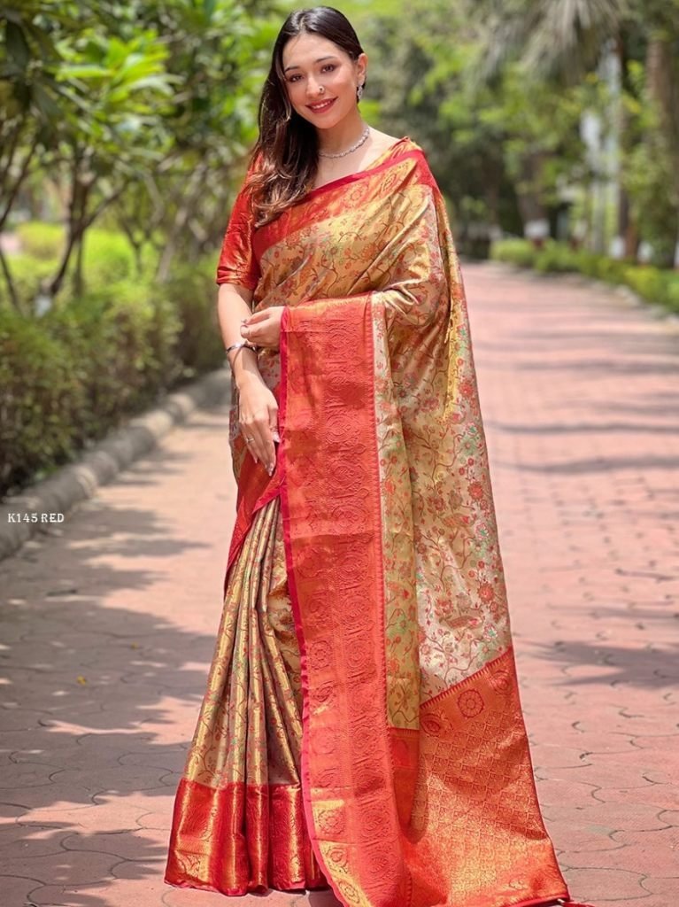 new red premium silk sarees wi 1740401218 New Red Premium Silk Sarees With Zari Weaves Work