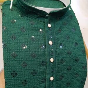 New Sequence Work Rayon Green Kurta And Pyjama