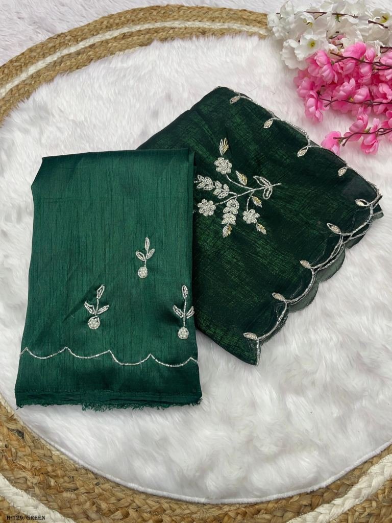 new silk green color saree wit 1725959567 New Silk Green Color Saree With Sequence Work