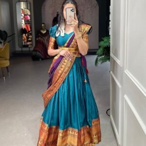 New Sky Blue Narayan Pet Cotton Lehenga Choli