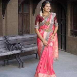 New Soft Khadi Georgette Silk Peach Saree