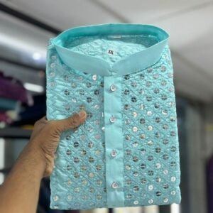 New Stylish Mens Sky Blue Kurta And Pyjama Set