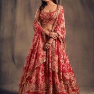 New Stylish Cherry Lehenga Choli With Dupatta
