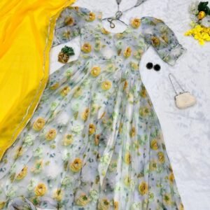 New Stylish Floral Yellow Gown Dupatta