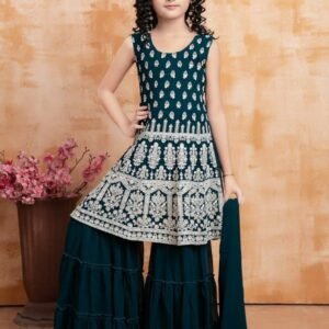 New Stylish Kids Sharara Suit In Green Colour