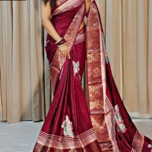 New Trendy Maroon Light Weight Flower Printed Dola Silk Saree